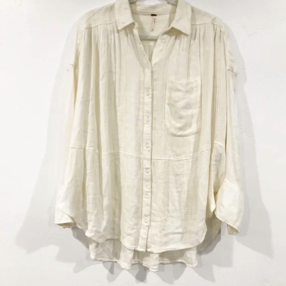 Free People Cream Oversized Cotton Button Down